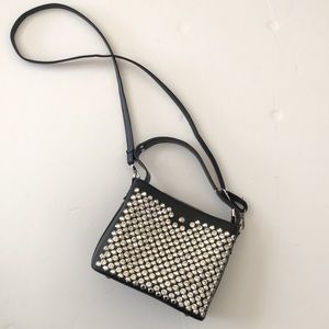 Amazing Black Vegan Leather Rhinestone Studded Handbag